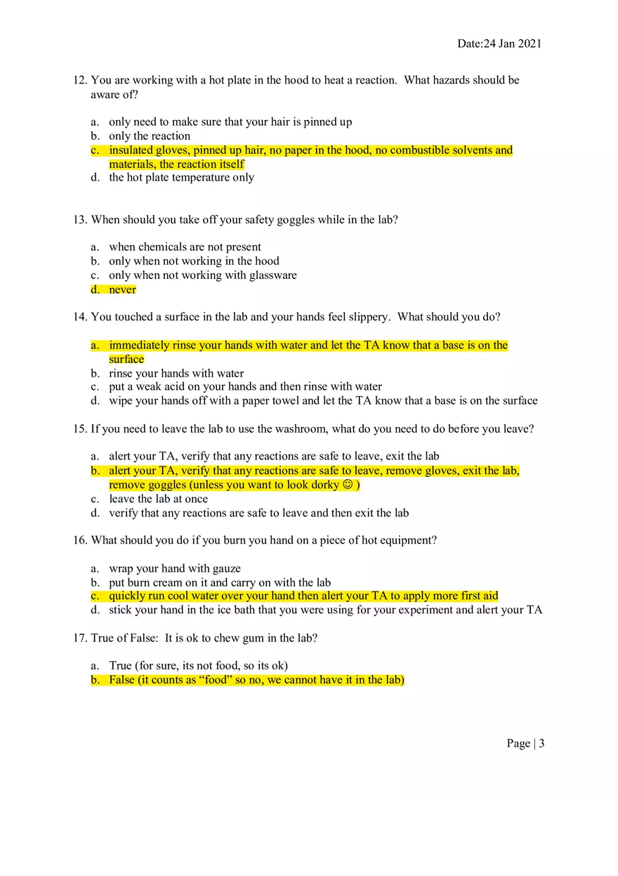 Laboratory Safety Quiz - Page 3