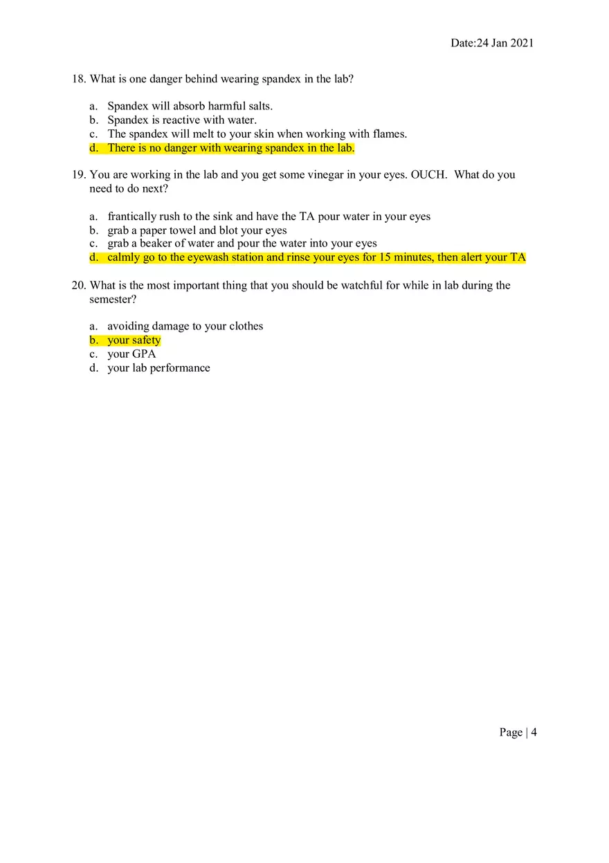 Laboratory Safety Quiz - Page 4