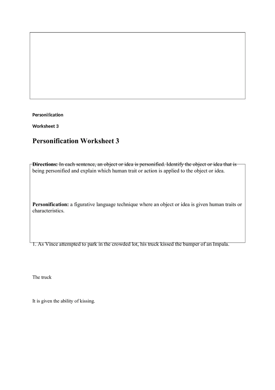 Personification Worksheet 3 - Page 1