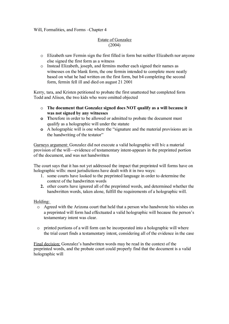 Will, Formalities, and Forms Estate of Gonzalez (2004) - Page 1