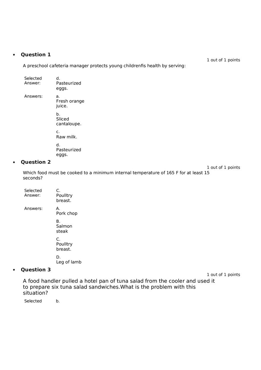 Servsafe Practice Exam Part 18 - Page 1