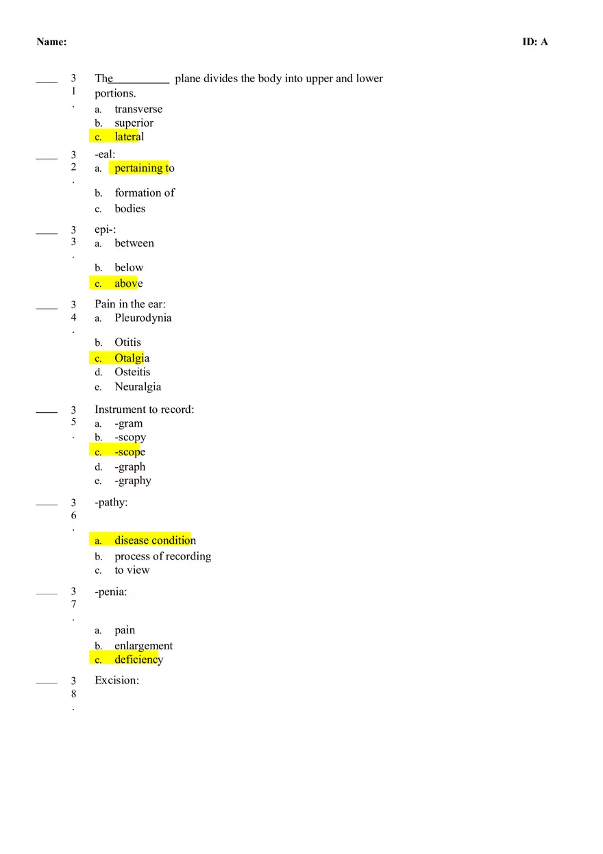 Medical Terminology Quiz #1 - Page 8