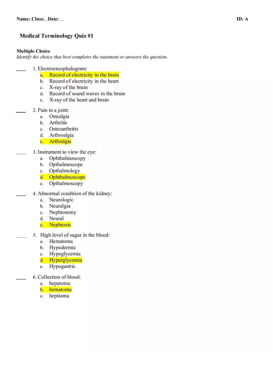 Medical Terminology Quiz #1 - Page 1