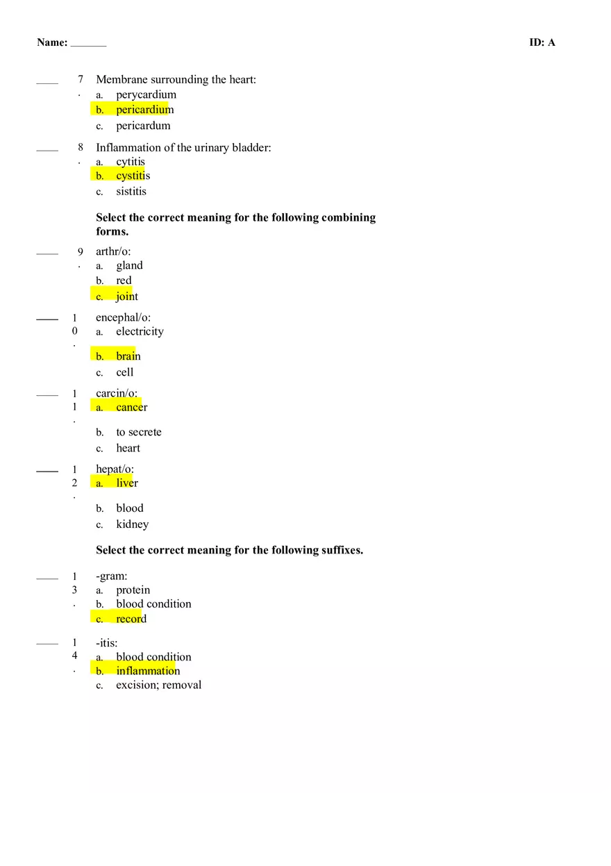 Medical Terminology Quiz #1 - Page 2