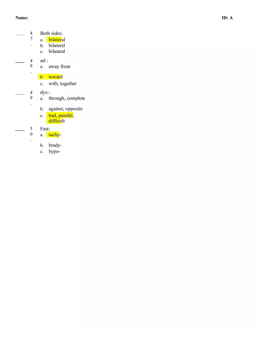 Medical Terminology Quiz #1 - Page 3
