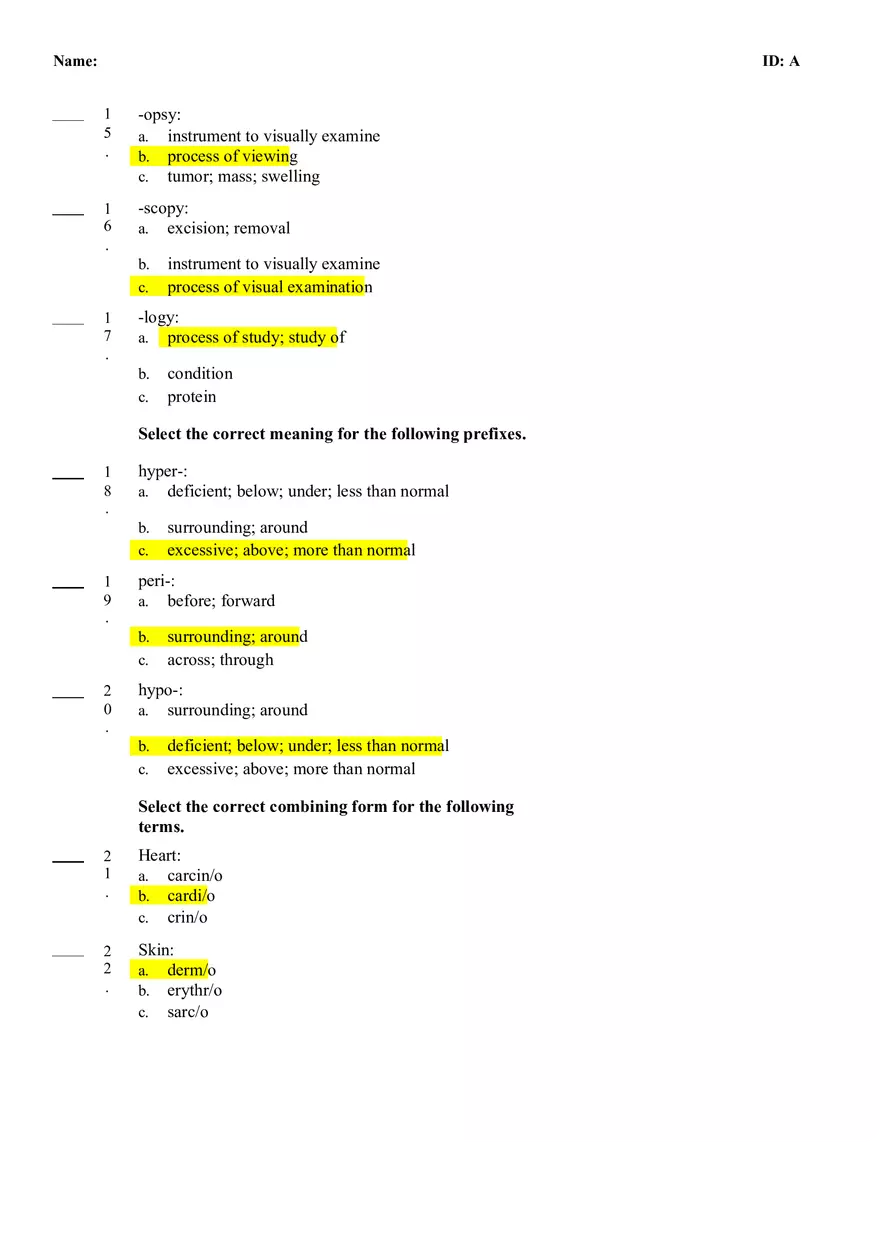 Medical Terminology Quiz #1 - Page 4
