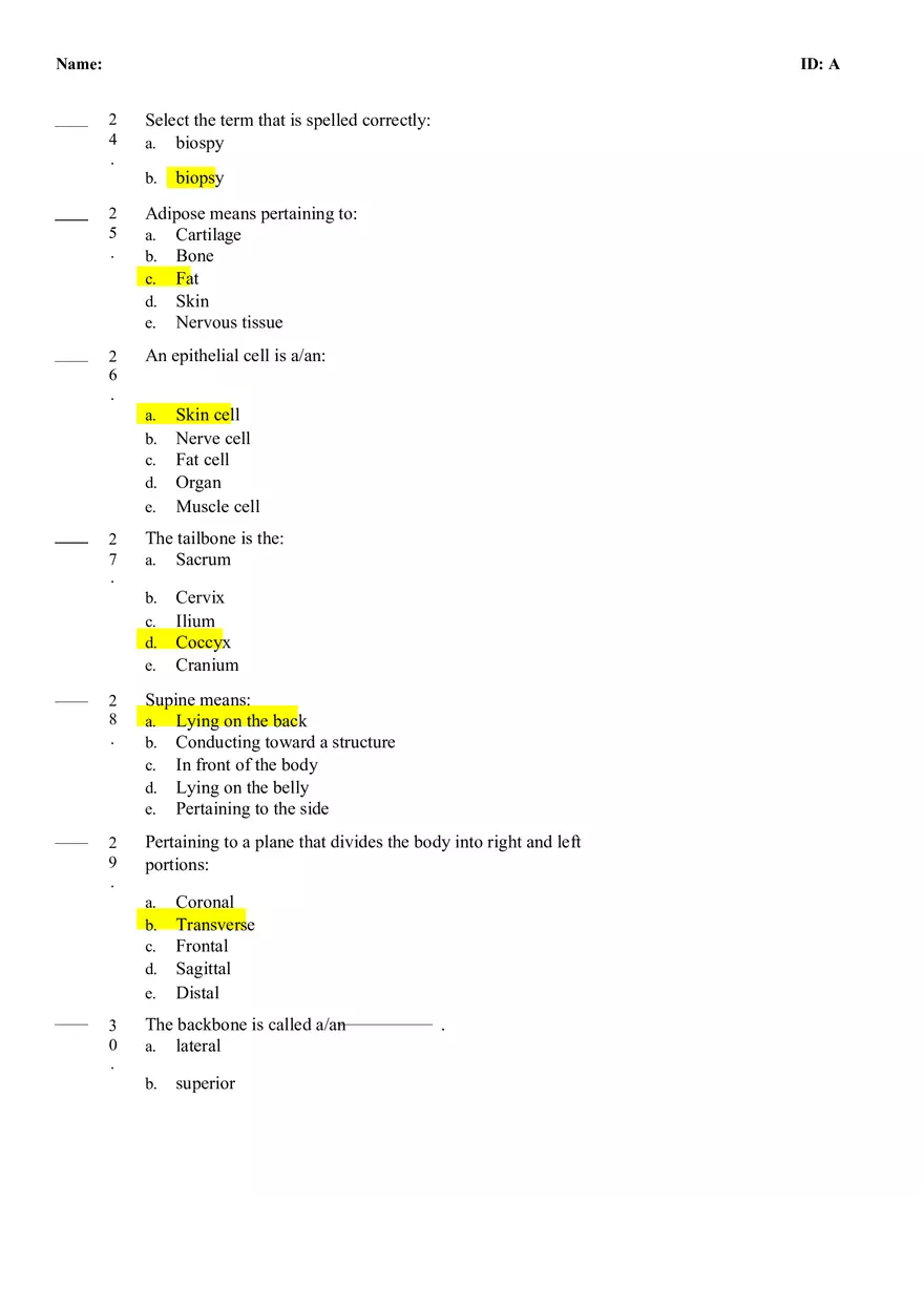 Medical Terminology Quiz #1 - Page 6