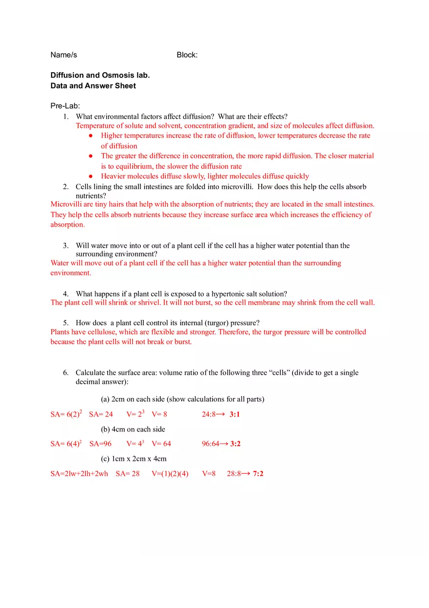 Diffusion and Osmosis Lab - Page 1