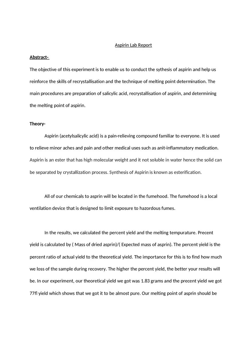 Aspirin Lab Report - Page 1
