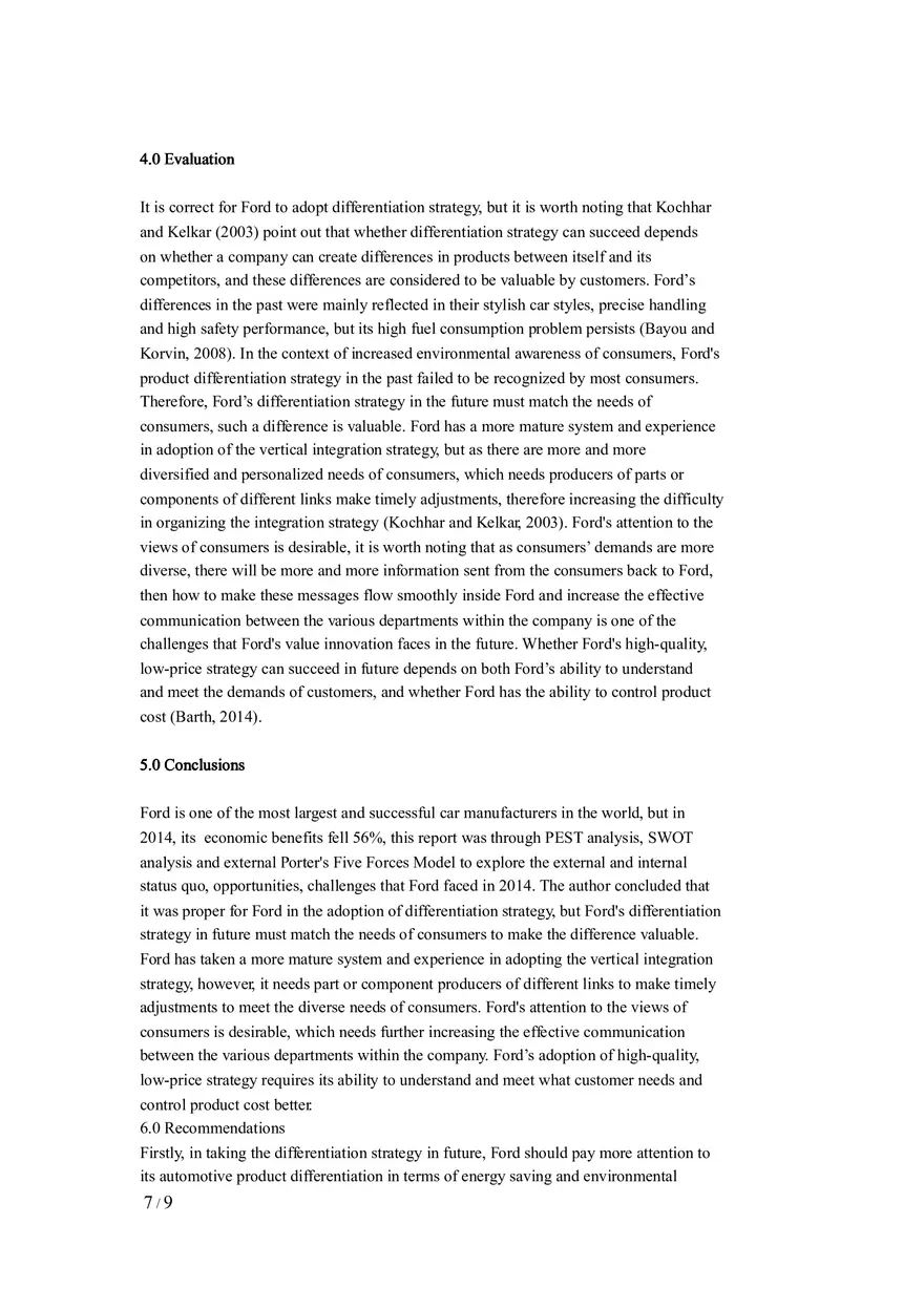 A Case Analysis Report on Ford Motor Company - Page 7