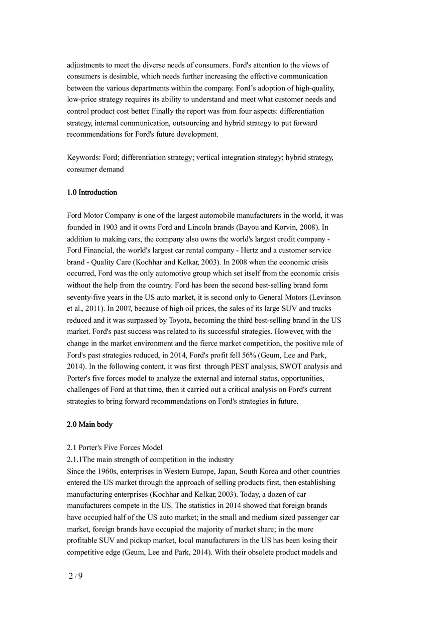 A Case Analysis Report on Ford Motor Company - Page 2