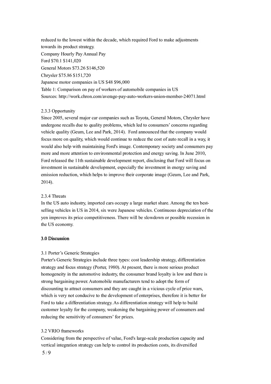 A Case Analysis Report on Ford Motor Company - Page 5
