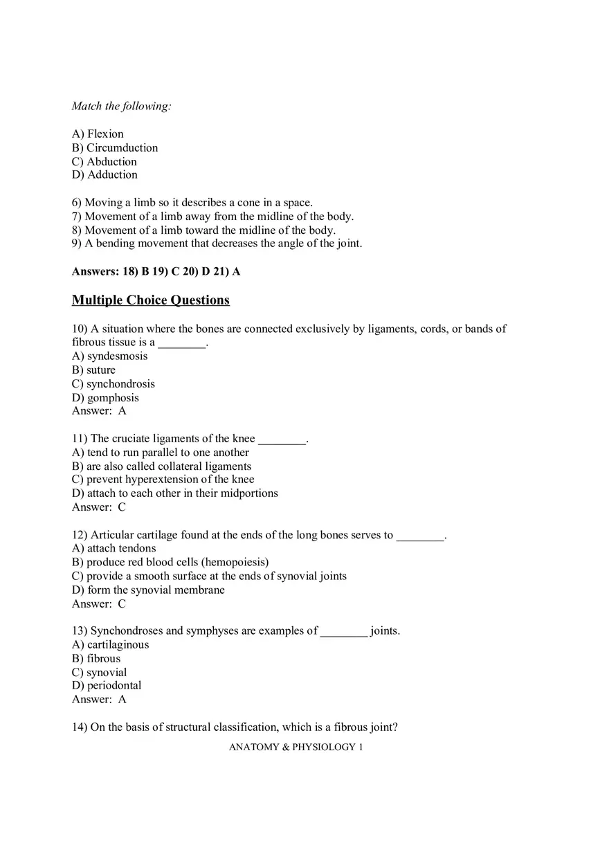 Joints – Practice Questions - Page 2