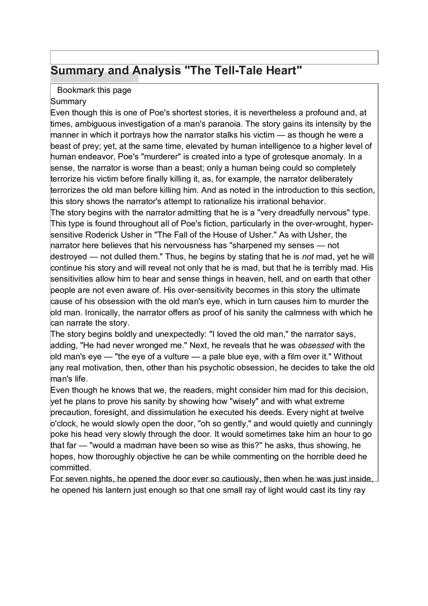 Summary and Analysis The Tell-Tale Heart - Page 1
