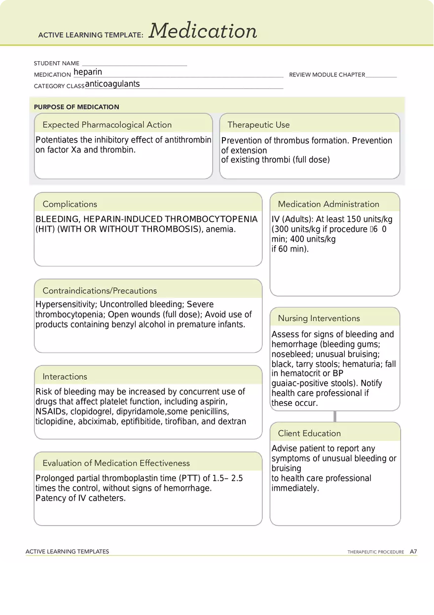 Heparin Drug Card - Page 1