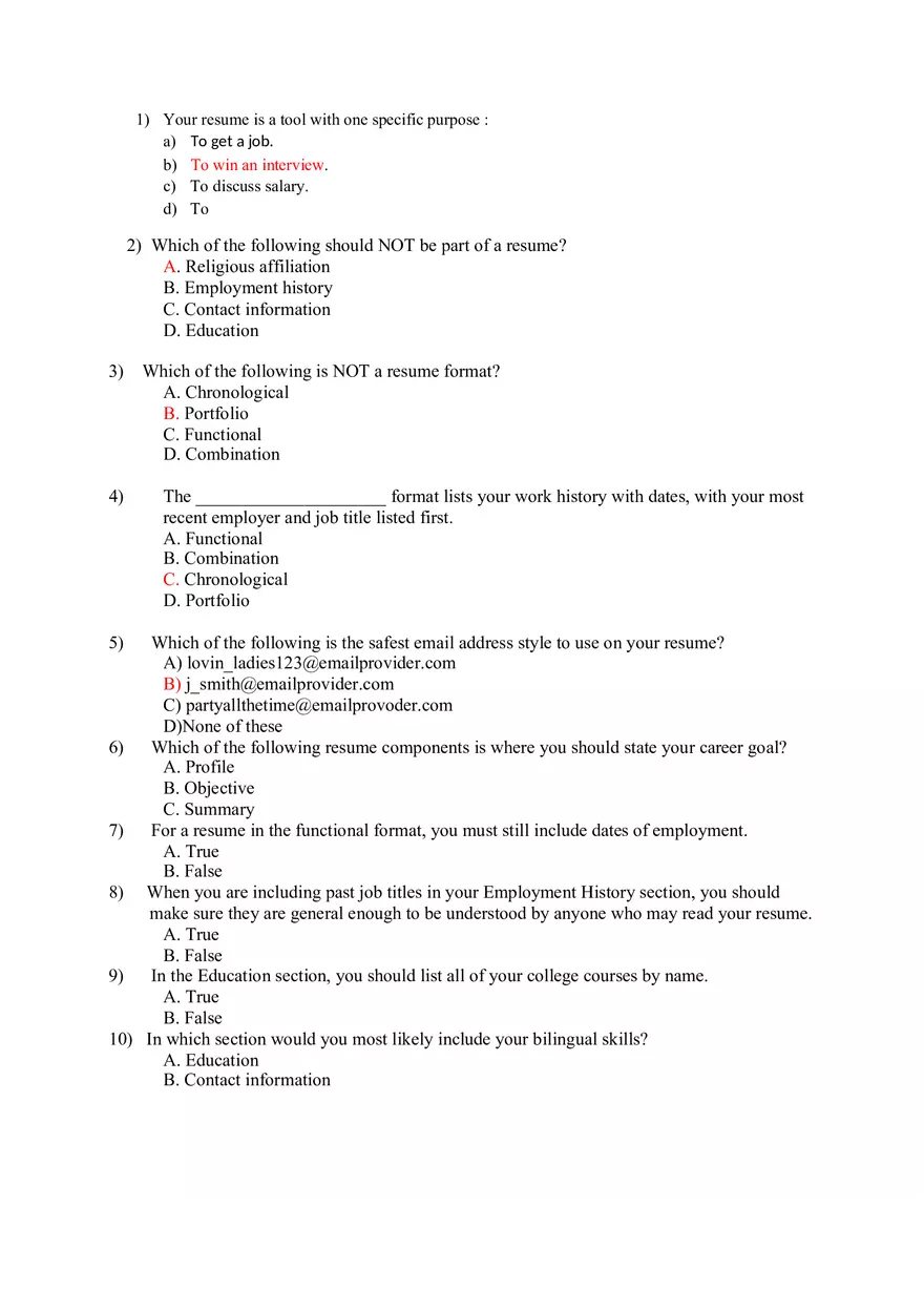 Resume Answers - Page 1