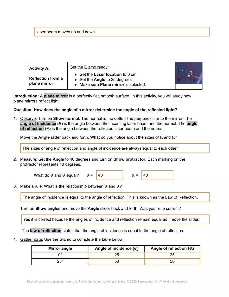 Laser Reflection - Gizmo Student Exploration - Page 2