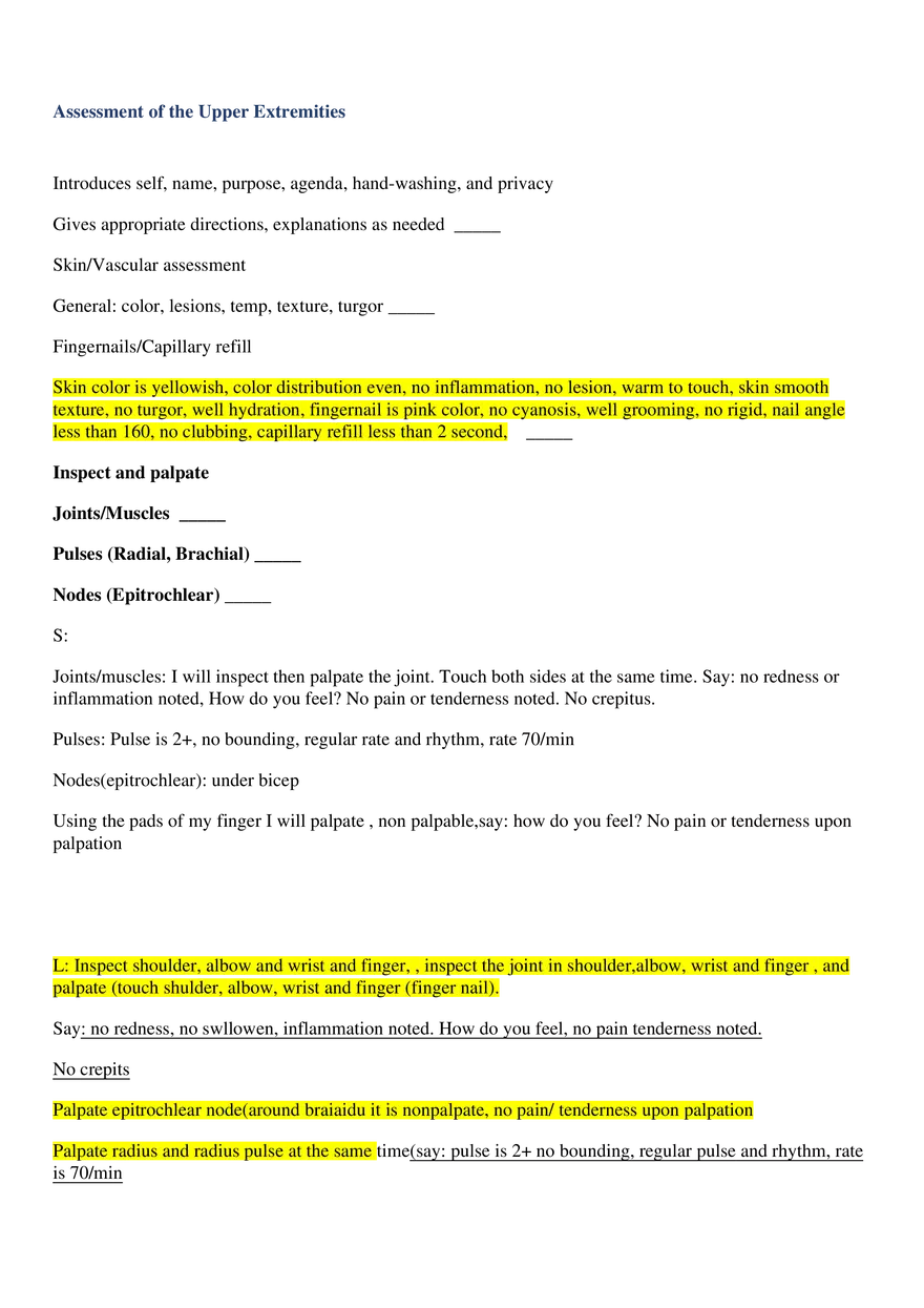 Assessment of the Upper Extremities - Page 1