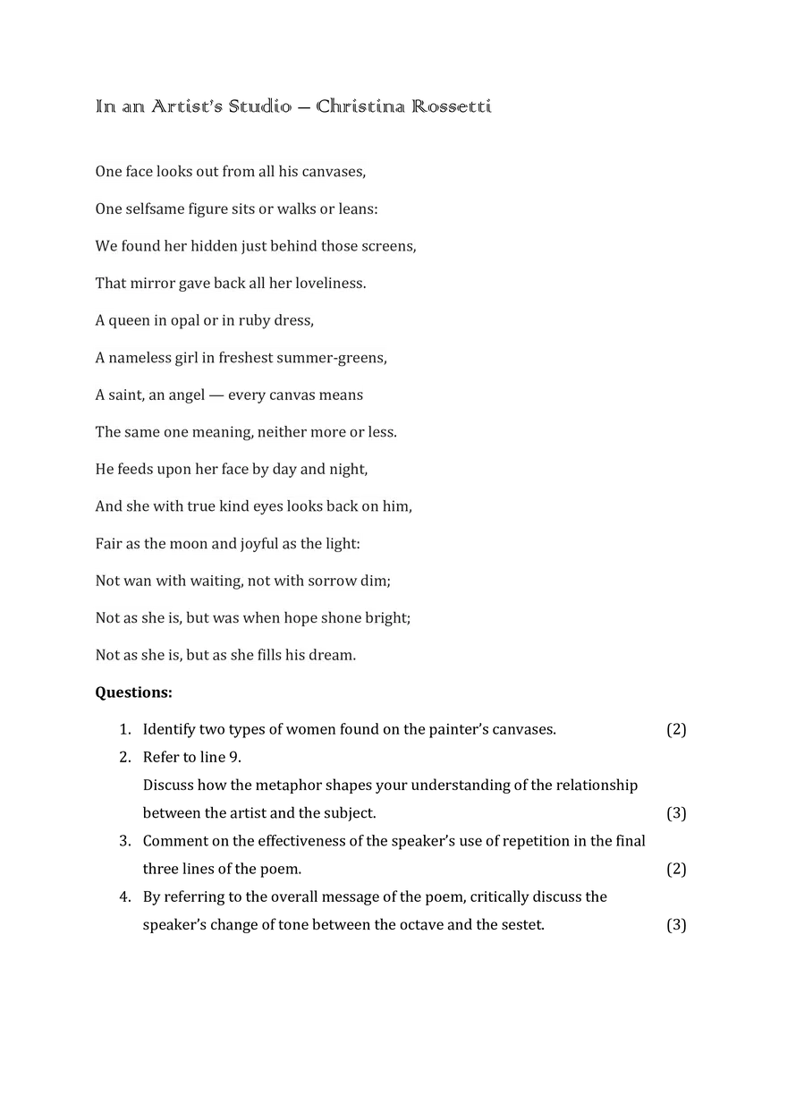 02 - In an Artist's Studio Poem and Questions - Page 2