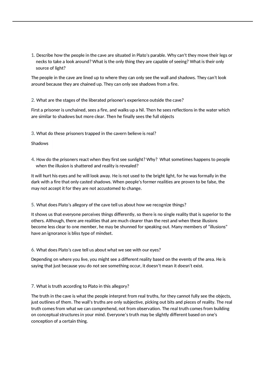 Allegory of the Cave Commonlit Answers - Page 1