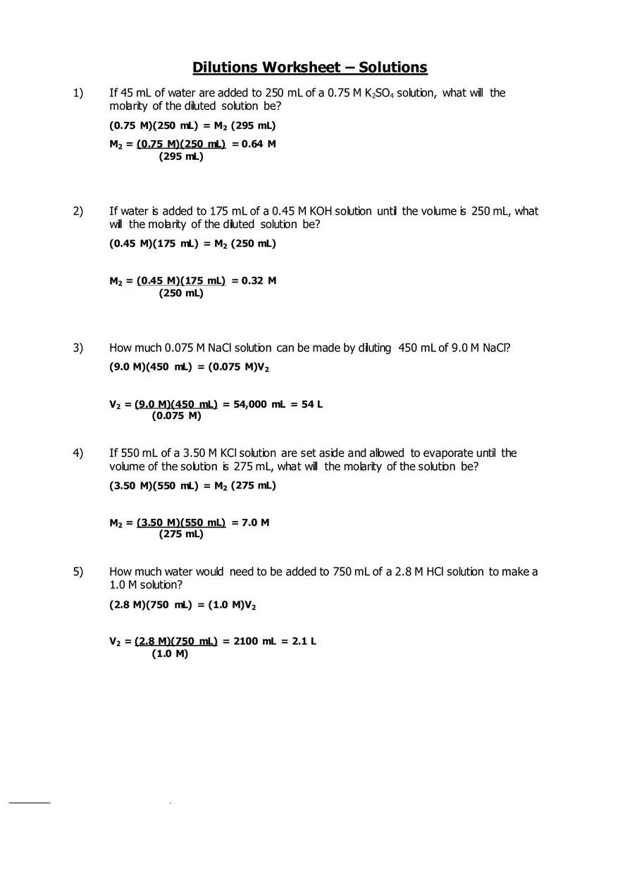 Dilutions Worksheet - Page 2
