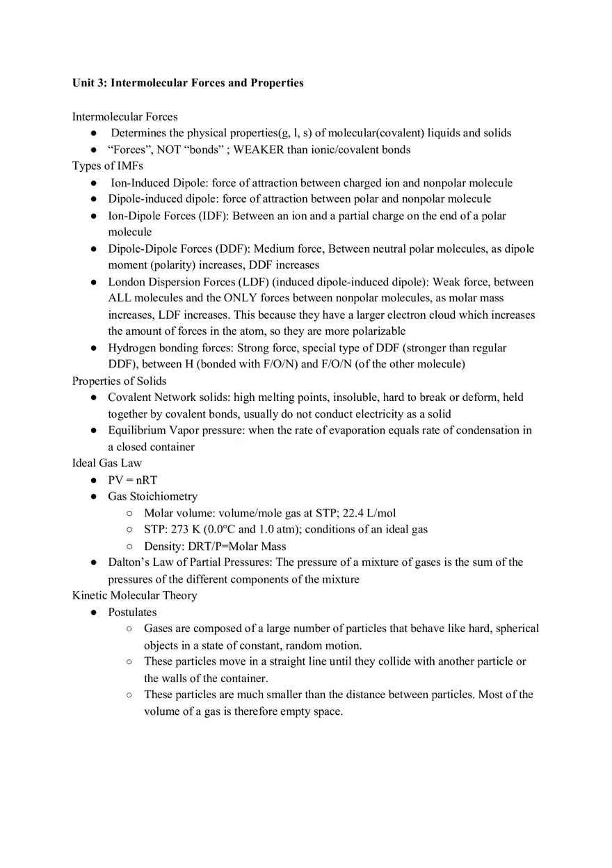 Unit 3 Intermolecular Forces and Properties - Page 1