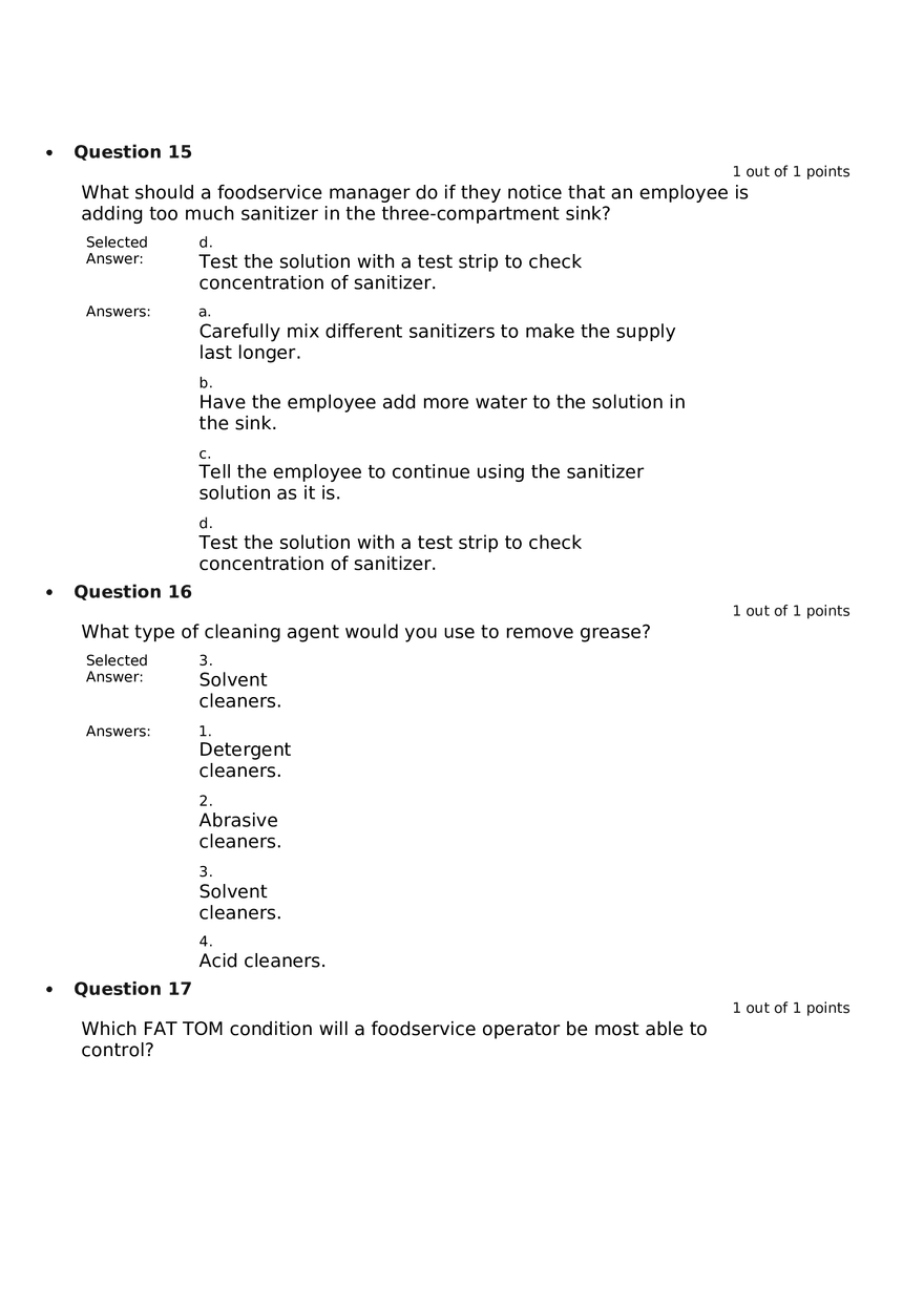 Servsafe Practice Exam Part 9 - Page 1