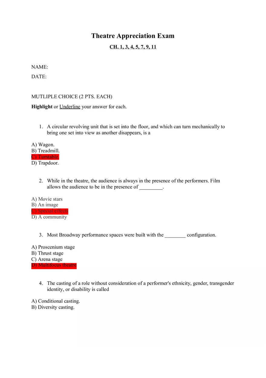 Theatre Appreciation Exam - Page 1