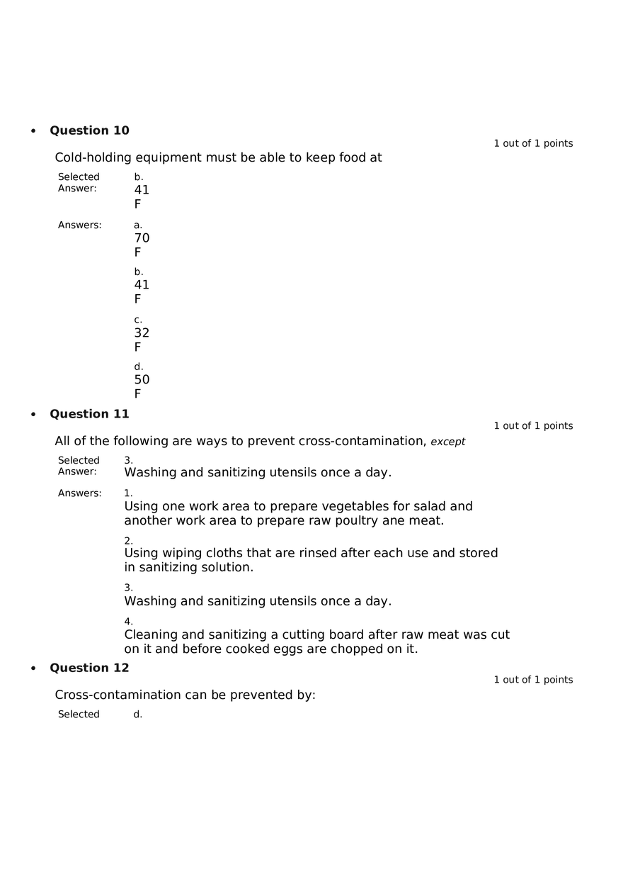Servsafe Practice Exam Part 12 - Page 1