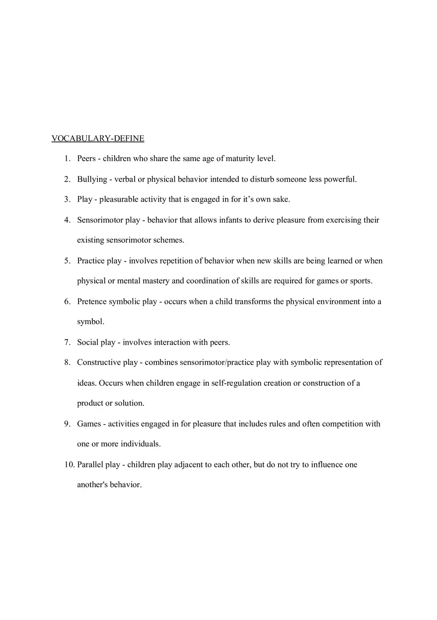 Psychology Vocabulary-Define - Page 1
