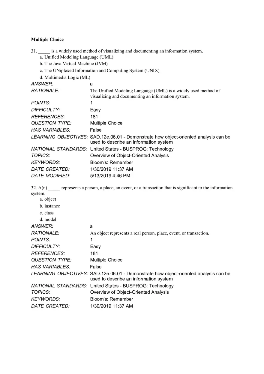 Chapter 6 Object Modeling MCQ - Page 1