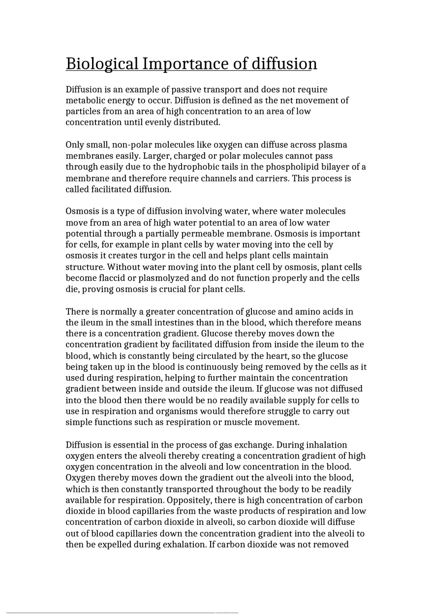 Biological Importance of Diffusion - Page 1