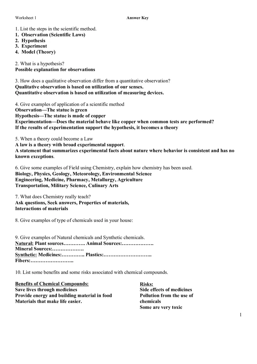 Scientific Method Worksheet - Page 1
