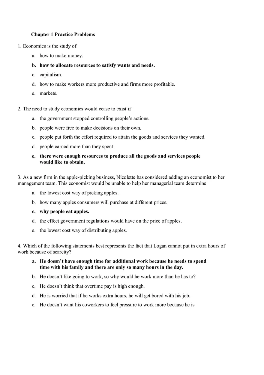 Microeconomic Chapter 1 Practice Problems - Page 1