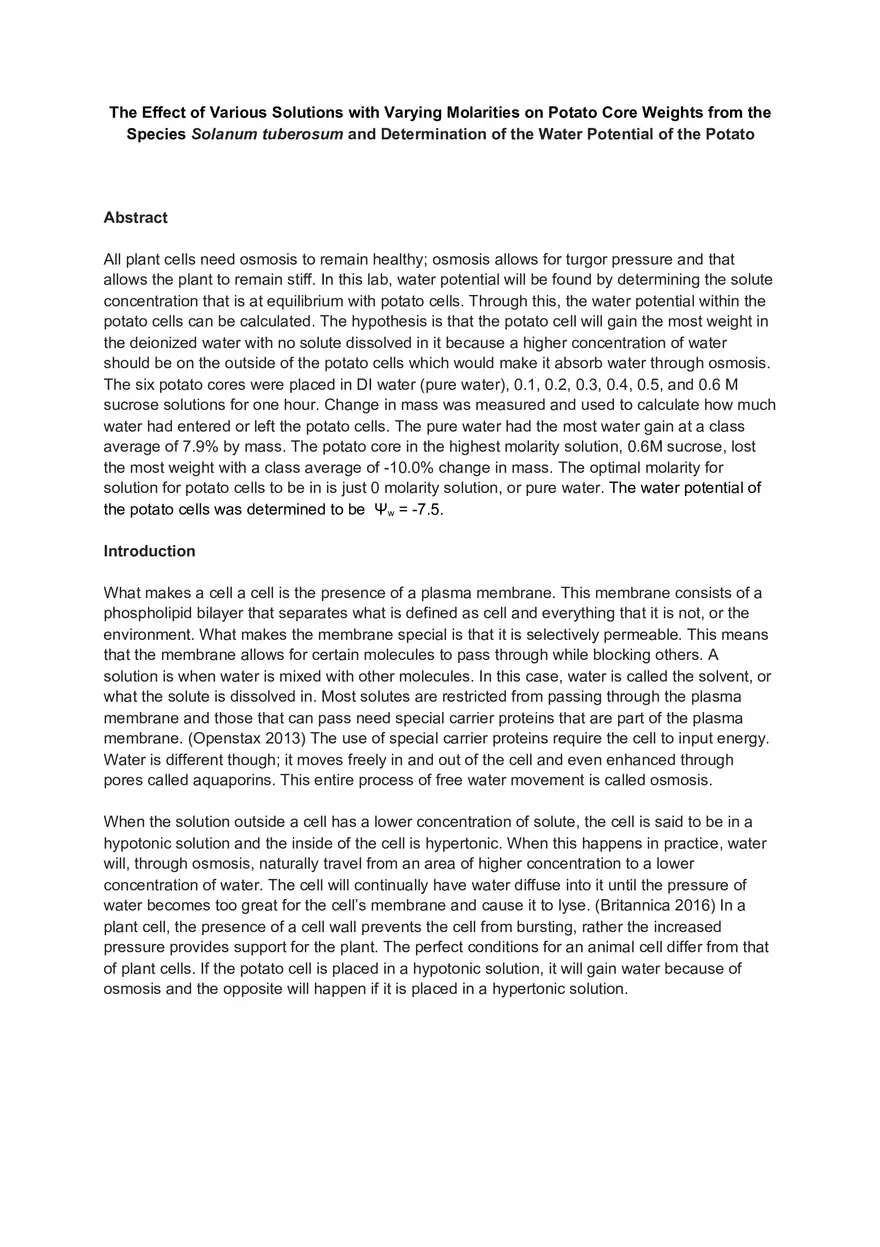 The Effect of Various Solutions with Varying Molarities - Page 1