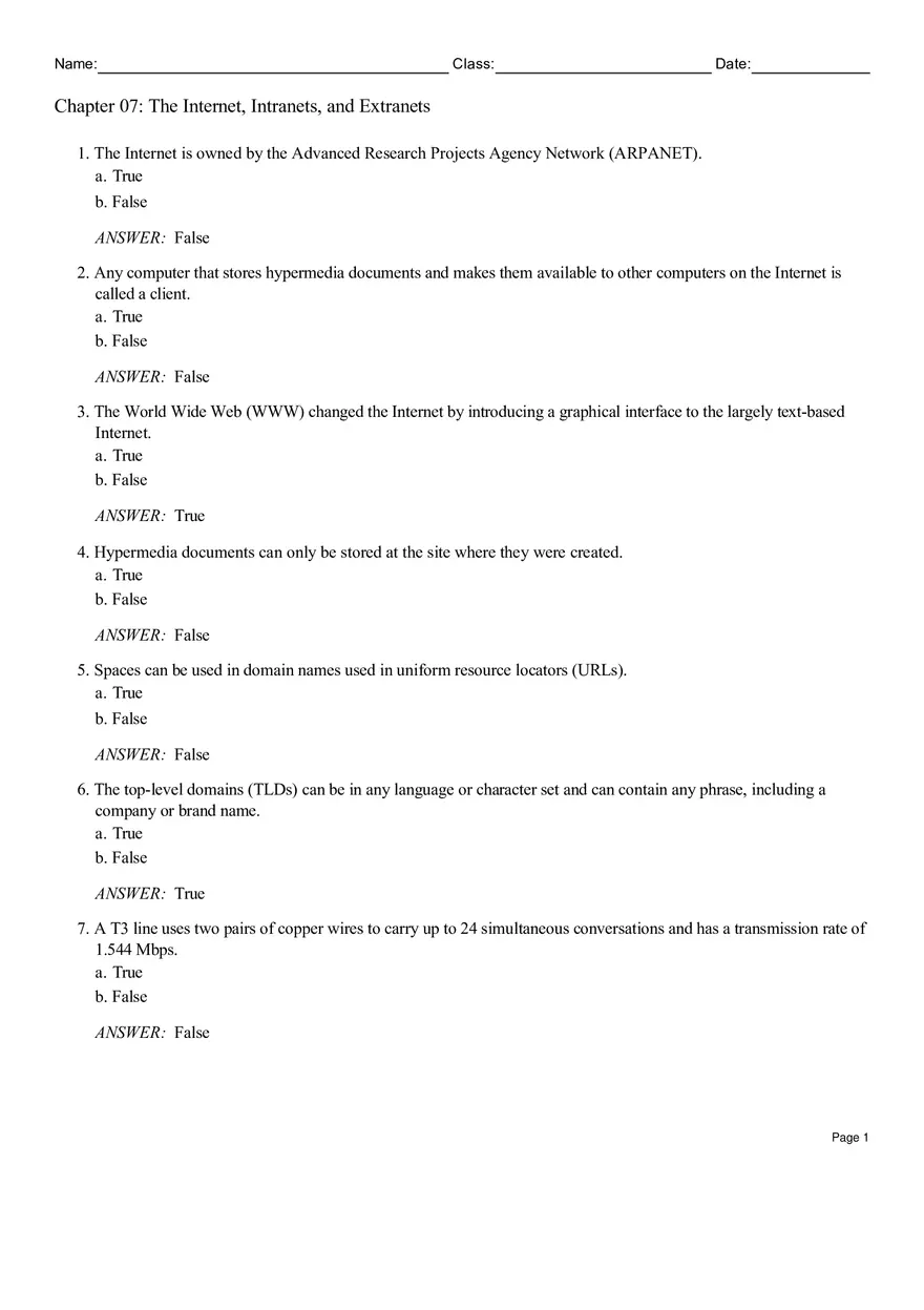 Chapter 07 The Internet, Intranets, and Extranets - Page 1