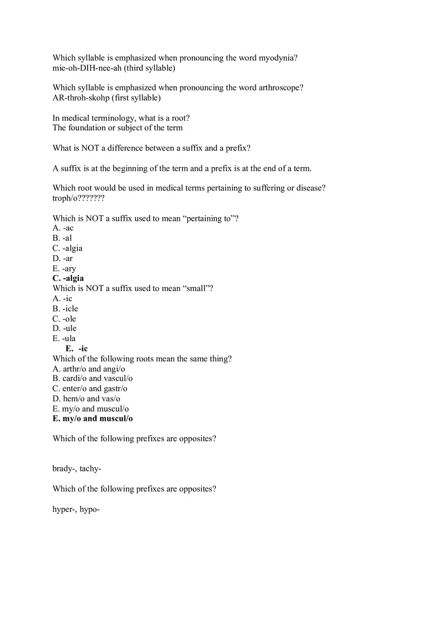 Med Term Answers Part 2 - Page 2