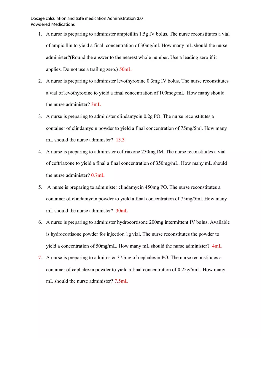 Powdered Medications Dosage Calculation - Page 1