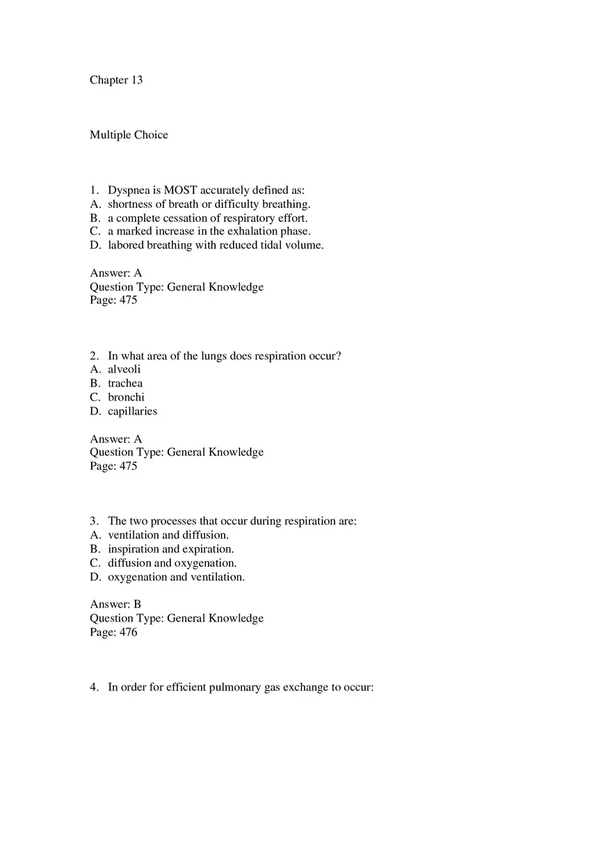 Respiratory Emergencies Answers - Page 1