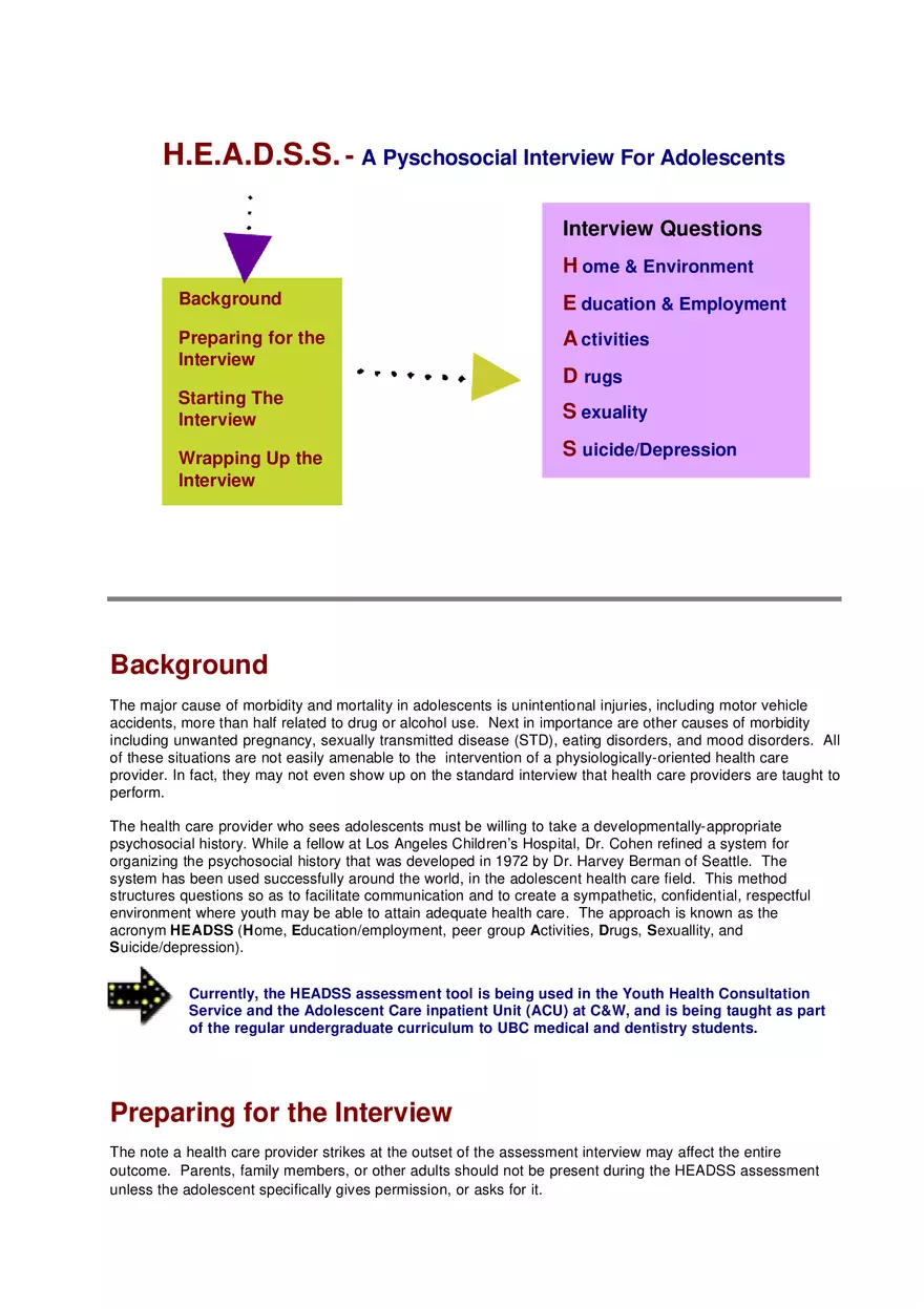 A Pyschosocial Interview For Adolescents - Page 1