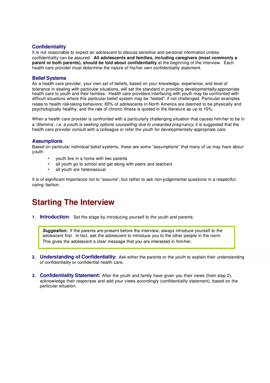 A Pyschosocial Interview For Adolescents - Page 2