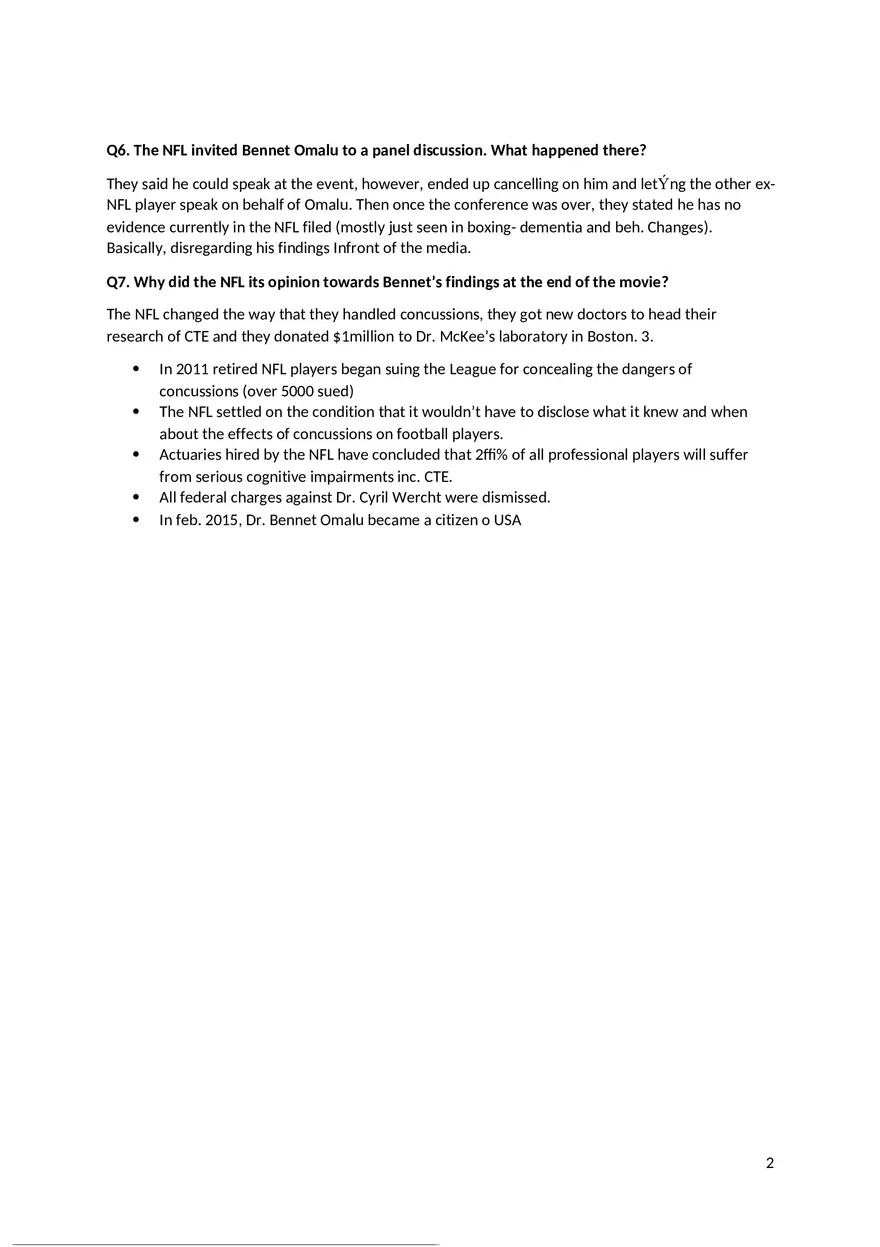 Concussion Movie Answer Sheet - Page 2