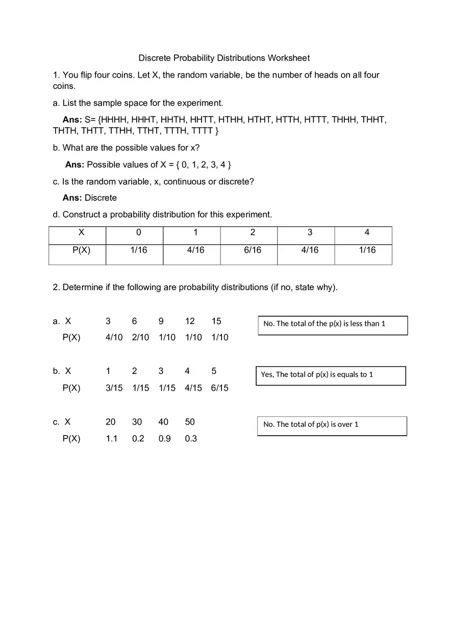 Discrete Probability Distributions Worksheet - Page 1