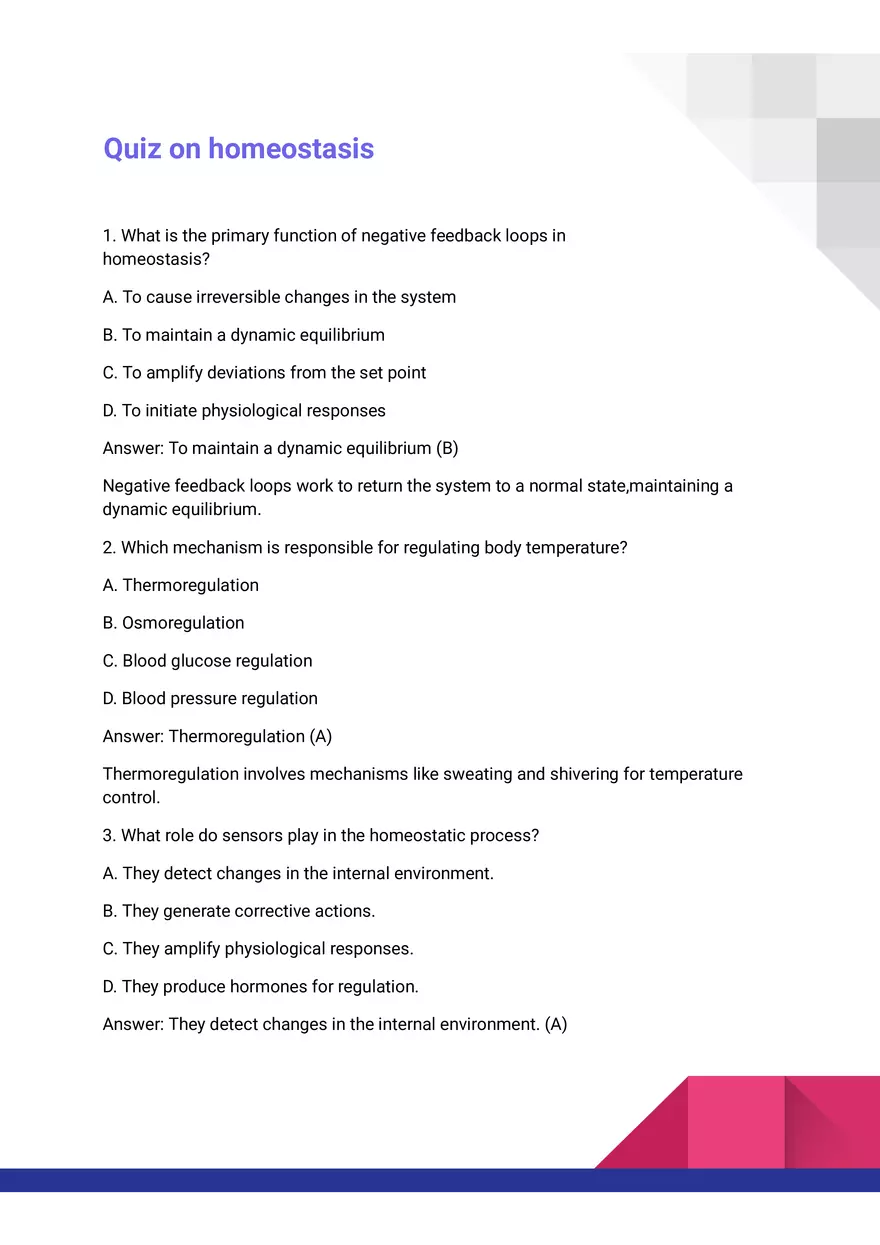 Quiz on Homeostasis - Page 1