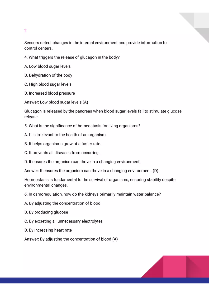 Quiz on Homeostasis - Page 2