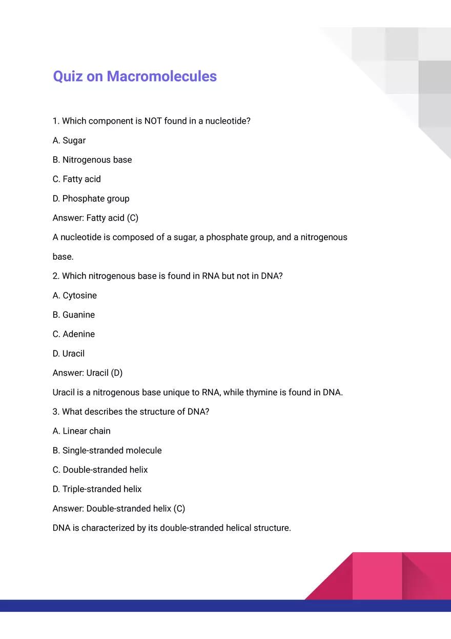 Quiz on Macromolecules - Page 1