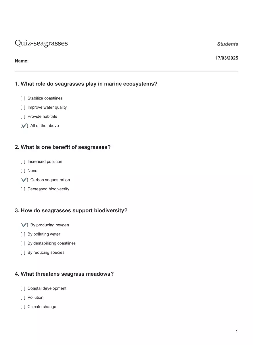 Quiz - Seagrasses - Page 1
