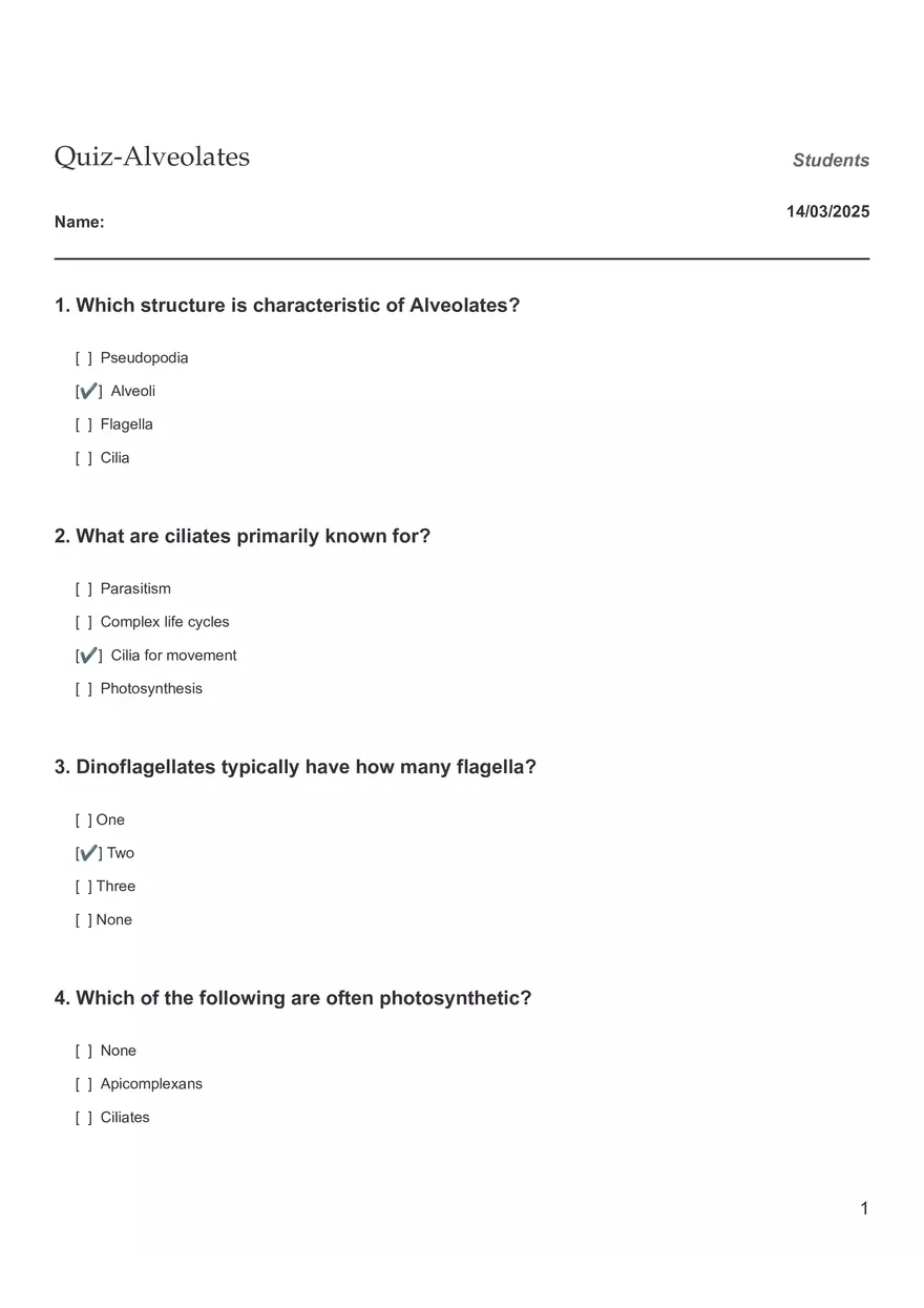 Quiz - Alveolates - Page 1