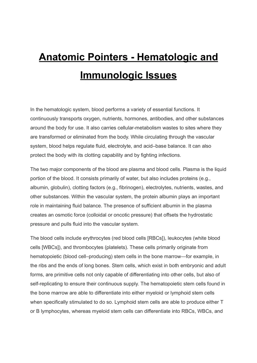 Anatomic Pointers - Hematologic and Immunologic Issues - Page 1