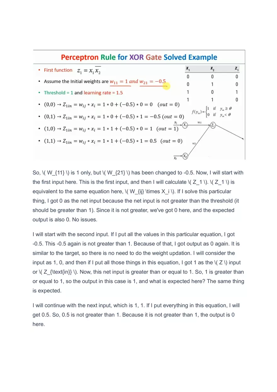 Perceptron Rule for XOR Gate Solved Example - Page 7
